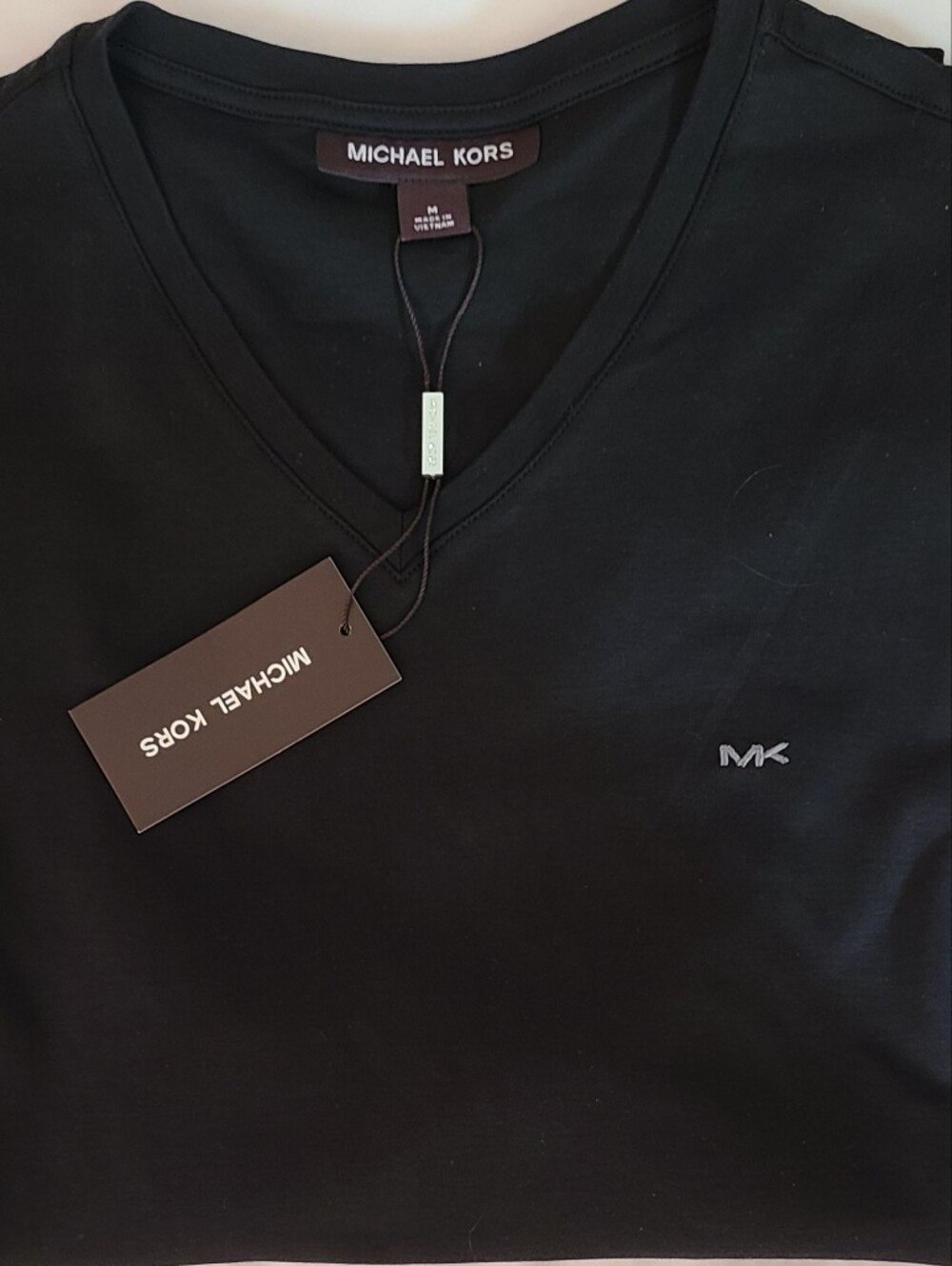 Michael Kors Black V-Neck Tee with Small MK Emblem